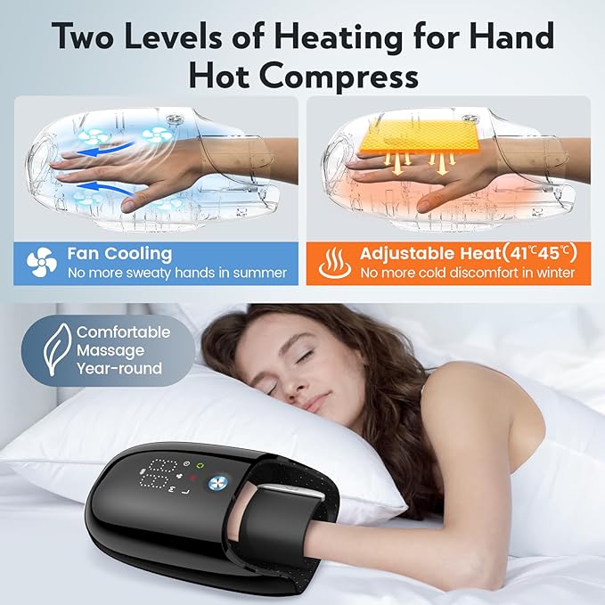 Hand Massager with Heat and Compression & Kneading Massage for Arthritis Carpal Tunnel Pain Relief, Cordless Hand Massager with 6 Modes & 6 Intensities, Birthday Gifts for Women Men Him Her Mom Dad