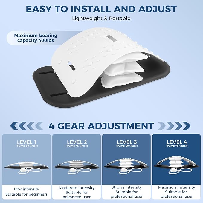 Back Stretcher for Lower Back Pain Relief,Adjustable Lumbar Traction Device, Ergonomic Spine Board with Acupressure Points,Back Massager for Spinal Decompression and Scoliosis