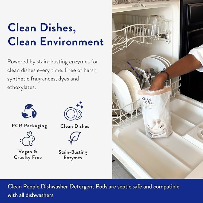 The Clean People Dishwasher Pods - Cuts Grease & Rinses Sparkling Clean - Residue-Free - Phosphate Free Dishwashing Pods - Peppermint, 30 Pack
