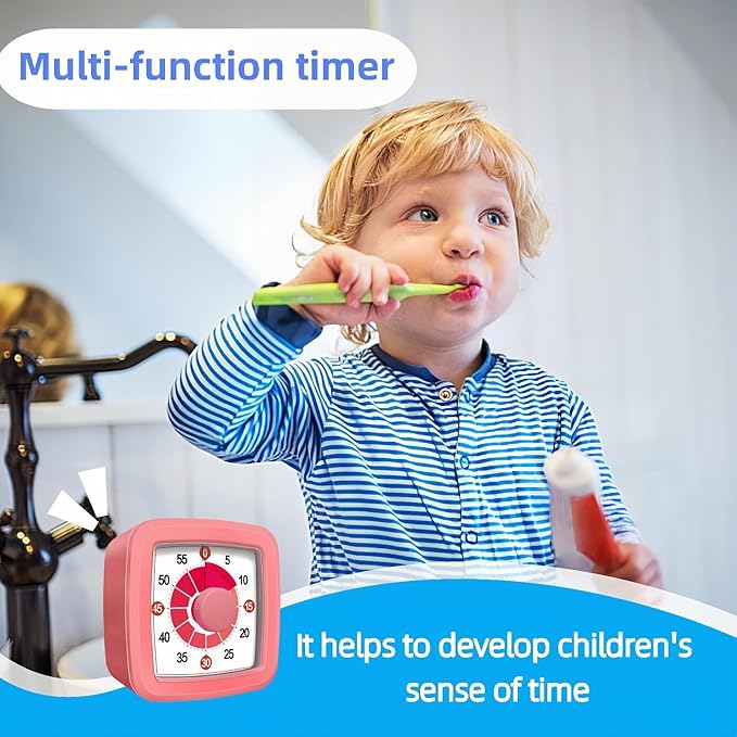 Visual Timer for Kids, 60-Minute Countdown Timer for Classroom Office Kitchen, Pomodoro Timer with Silent Operation，Time Management Tools with Colorful Pattern(Pink)