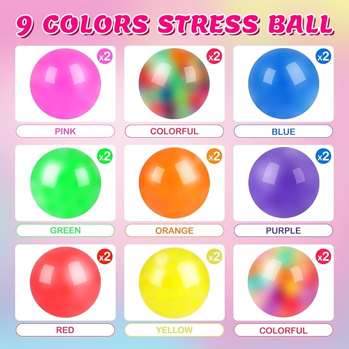 18 Pack Squishy Ball, Stress Balls Bulk for Adults, Mini Stress Balls, Anti-Anxiety and Fidget Balls to Relax， Birthday Gifts, Goodie