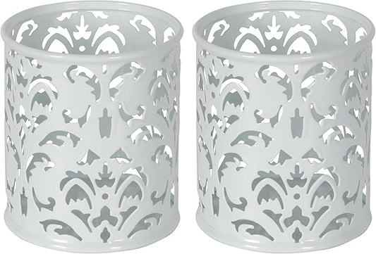 EasyPAG White Pen Holder for Desk 2 Pack Metal Pen Holder Organizer Pencil Cup Holder for Home, Office, Classroom, School