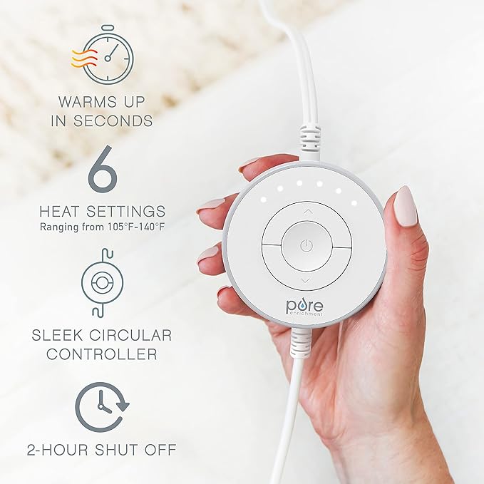 Pure Enrichment PureRadiance Ultra-Wide Heating Pad - 6 Heat Settings, Soft Faux Fur, 20" x 24", Machine Washable