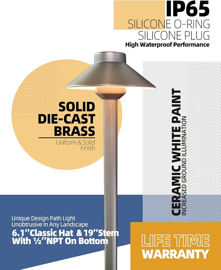 MALORY Low Voltage Pathway Light Brass 1-Pack with G4 Bulb,(22.9''H) Landscape Lighting Path 12V Outdoor Garden Driveway Light for Walkway Patio Yard & Lawn(P01)