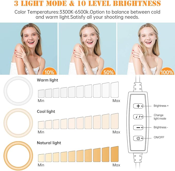 8 inch Desk Ring Light with Stand, Adjustable Computer Circle Light for Video Conference Lighting, Zoom Calls, Virtual Meeting, Video Recording, Selfie Light with Phone Holder for Streaming, Podcast