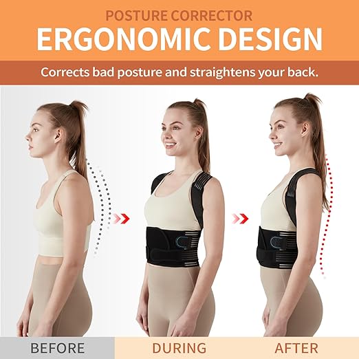 Posture Corrector for Women and Men, Back Support Brace for Neck Shoulder & Upper and Lower Back Pain Relief, Invisible Adjustable Lightweight Posture Corrector Under Clothes(Black, Small)