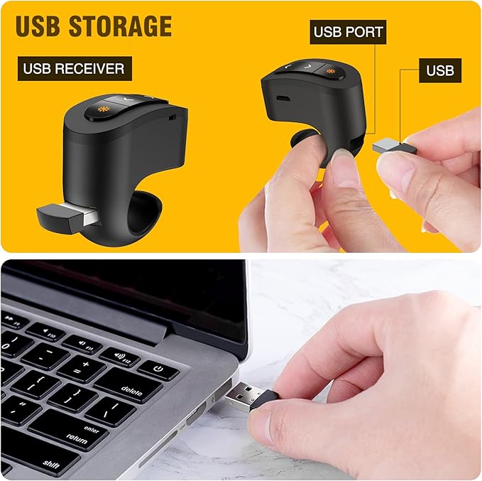Presentation Clicker USB Rechargeable Powerpoint Clicker, Finger Ring RF 2.4GHz Wireless Presenter Remote Clicker for Powerpoint Presentations for Mac Laptop PC