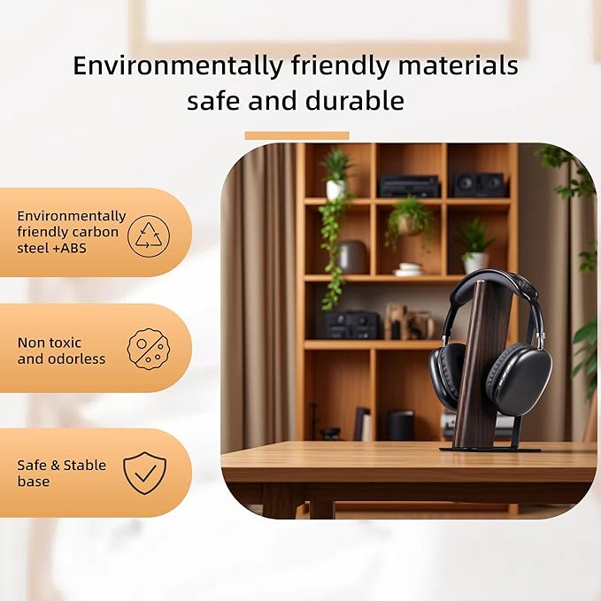 Gunking Luxury Headphone Stand for Desk,Desktop Headset Stand (Wooden Deisgn+high Carbon Steel)