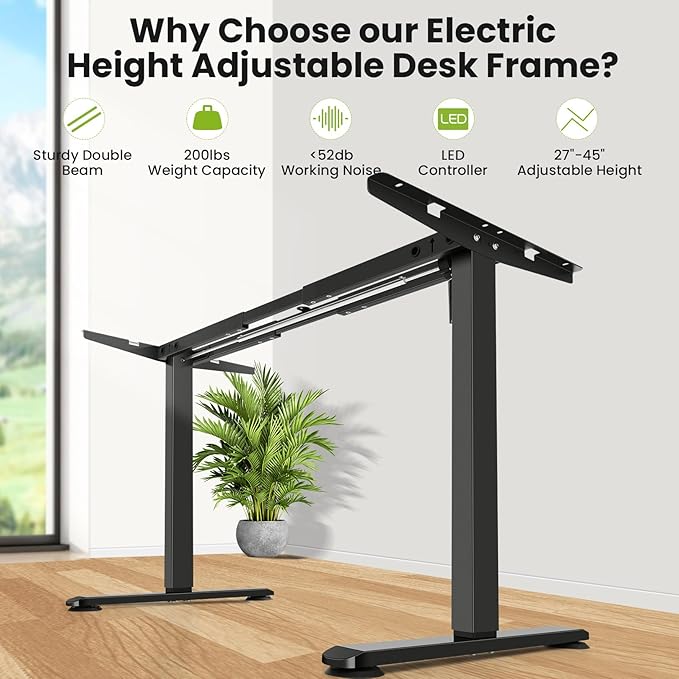 farexon Electric Standing Desk Legs, Adjustable Stand Up Desk Legs Dual-Beam Frame Workstation with Wheels, up to 71" x 32" Desktops, Ergonomic Table Base Workstation, Black Frame Only