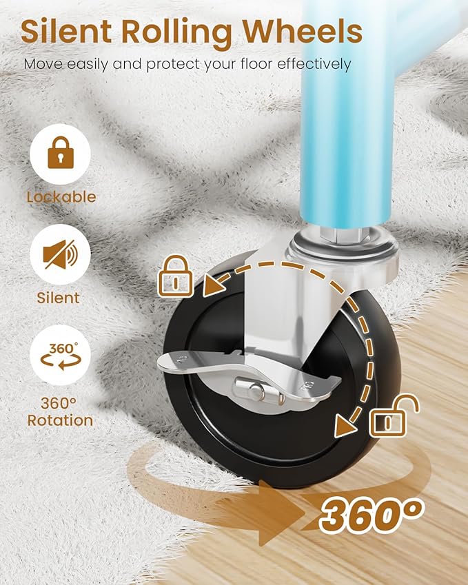 Heavy Duty Clothing Rack, Metal Clothes Rack Load 450 LBS, Rolling Coat Racks for Hanging Clothes with Lockable Wheels, Wardrobe Closet Garment Racks for Bedroom, Sky Blue