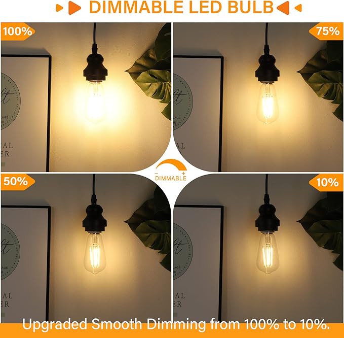 MAXvolador Vintage LED Edison Bulb Dimmable 60W Equivalent 850 Lumens, Warm White 2700K 6W Antique ST58 Filament Light Bulbs, E26 Base, Pack of 4