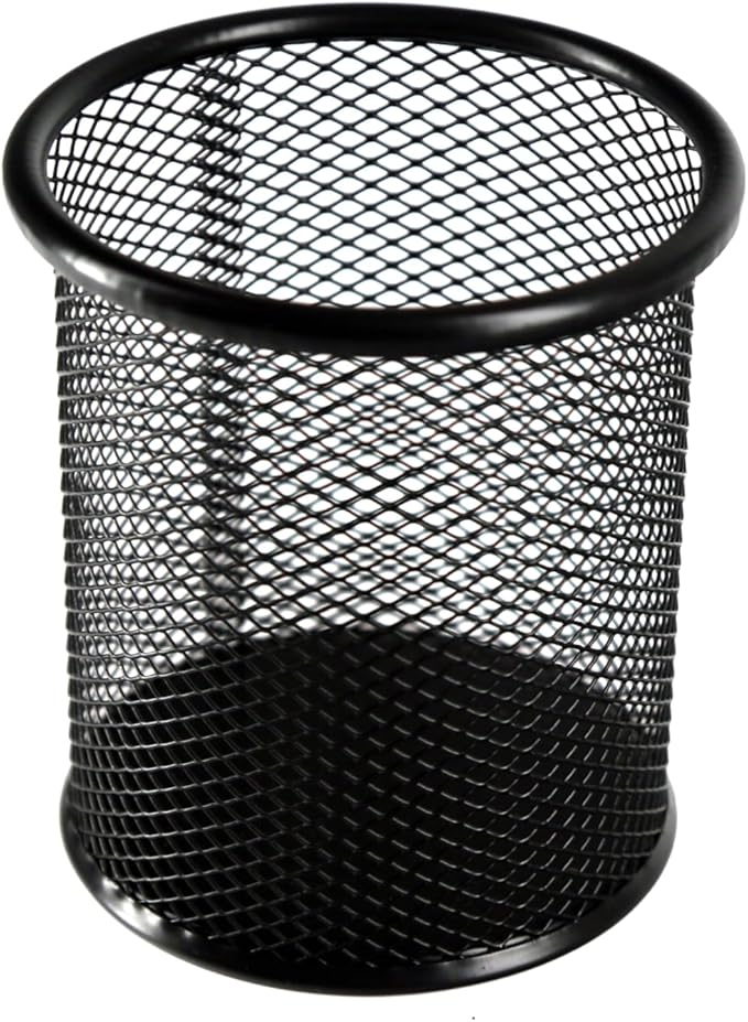 Huron Desktop 3-3/4" Round Metal Mesh Pen Holder Pencil Cup for Desk Office Pen Organizer Desk Organizer (1/4/24/96) (4 pc)