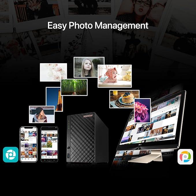 Asustor Drivestor 2 Lite AS1102TL, 2 Bay NAS Enclosure Network Storage, 1.7GHz Quad Core, 1GbE Port, 1GB RAM DDR4, Network Attached Storage for Cloud Storage (Diskless)