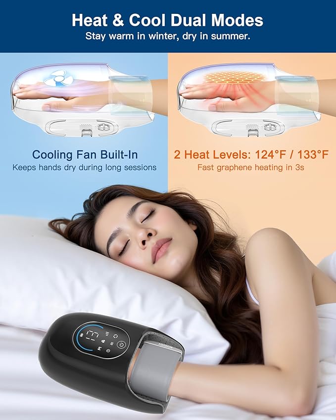 Hand Massager with Heat and Compression – Full-Hand & Wrist Air Massage with Palm Roller – 6 Modes & Intensities – Soothing Comfort for Daily Use