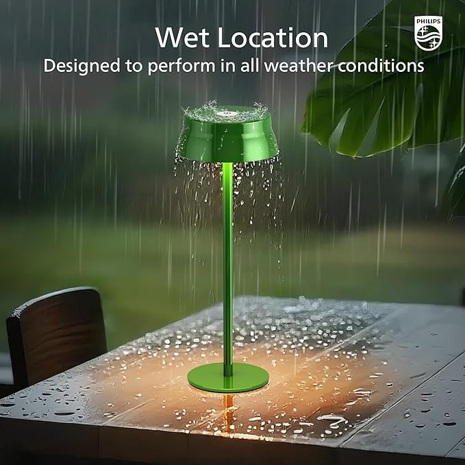 Philips Cordless Table Lamp, Portable Outdoor LED Desk Light,Rechargeable Battery Operated, 2 Adjustable Height, Touch Control & 3 Color Stepless Dimming, Waterproof Lamps for Restaurant/Bedroom