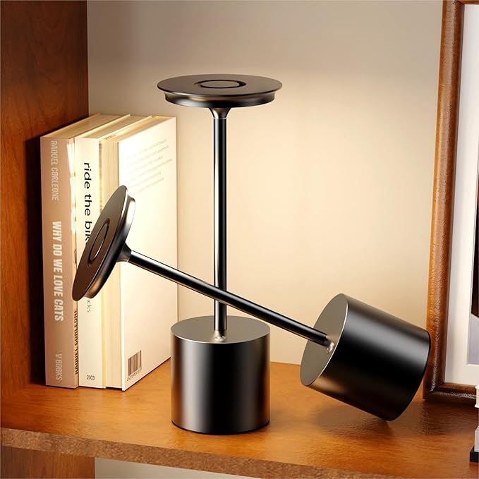 Cordless Rechargeable LED Table Lamp 6000mAh Battery Powered Waterproof Desk Lamp,Portable Touch Tabletop 3 Color Stepless Dimming Light For Indoor/Outdoor/Dinning/Patio/Restaurant(Black 2 Pack)