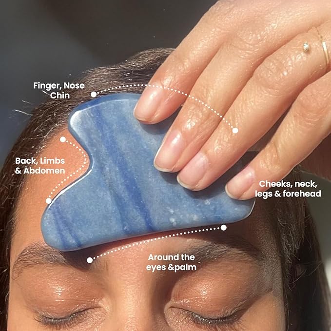 ROSELYNBOUTIQUE Gua Sha Facial Tools & Face Roller Original Face Massager for Puffiness Wrinkless Skin Care Routine - Self Care Gift for Men Women (Blue Aventurine)