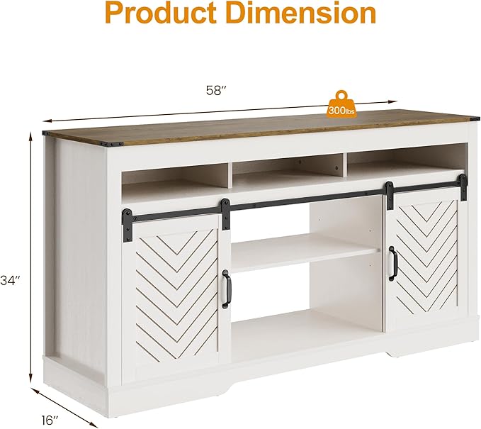 RoyalCraft TV Stand for 65+ Inch TV: Farmhouse Entertainment Center with Storage, Wood TV Console Cabinets with Sliding Barn Door, Tall Media with Adjustable Shelves for Living Room, Ivory & Oak
