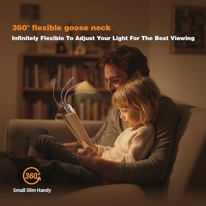 VAVOFO Rechargeable Book Light for Reading in Bed Kids, 7 LED Reading Light with 9-Level Warm Cool White Daylight, Eye Care Lamp with Power Indicator for Bookworms (Champagne Gold)