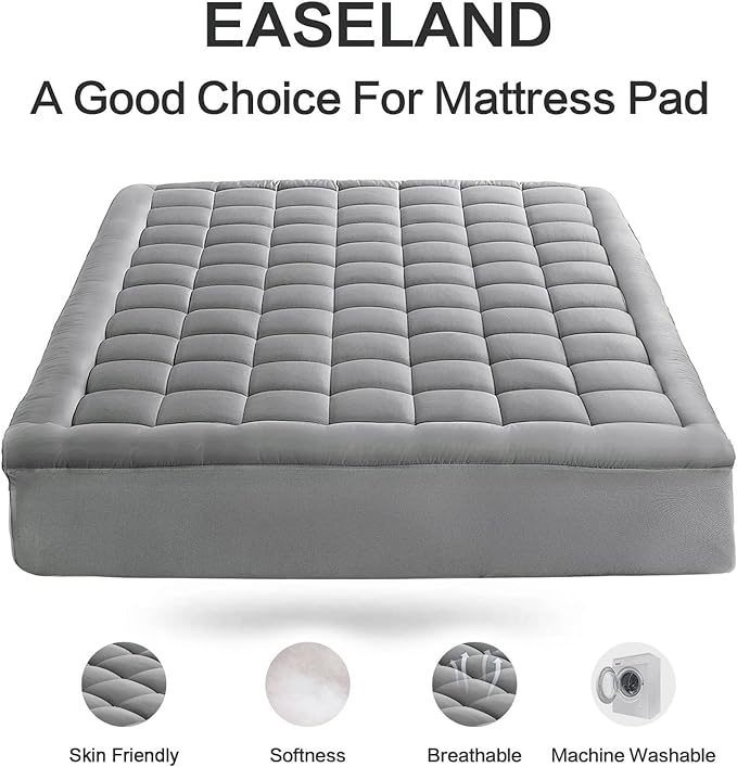EASELAND Queen Size Mattress Pad Pillow Top Mattress Cover Quilted Fitted Mattress Protector 8-21" Deep Pocket Cooling Mattress Topper (60x80 Inches, Light Grey)