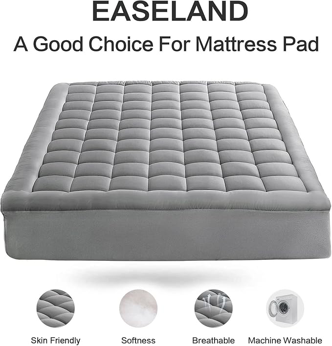EASELAND King Size Mattress Pad Pillow Top Mattress Cover Quilted Fitted Mattress Protector 8-21" Deep Pocket Cooling Mattress Topper (78x80 Inches, Light Grey)
