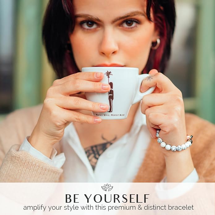 Lava Rock Beaded Diffuser Bracelet for Women with Lavender Essential Oil, 18K Gold-Plated Charm Soothing Crystal Beads Boho Stretch Bracelet for Aromatherapy, Birthday and Valentine’s Day Gift for Her