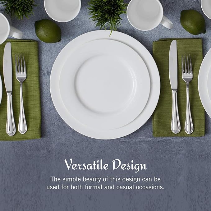 Mikasa Delray 40-Piece White Dinnerware Set, Service for 8, Durable Porcelain Plates, Bowls, and Mugs, Dishwasher and Microwave Safe