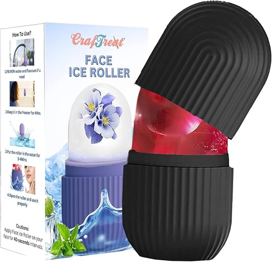 CrafTreat Ice Roller for Face, Eyes & Neck – Reusable Silicone Ice Mold for De-Puffing, Skin Care & Facial Massage (Black)