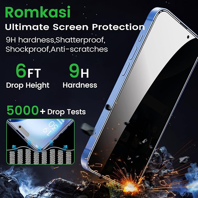 4 Pack Privacy Screen Protector for iPhone 16 Plus 6.7 Inch with 4 Pack Camera Lens Protector, Anti Spy Tempered Glass Film, Anti-Scratch, Touch Sensitive, Case Friendly