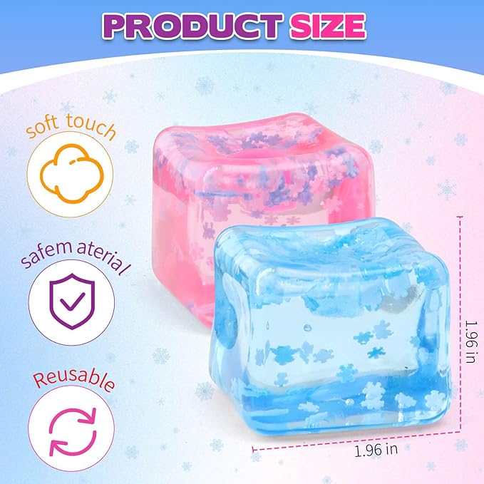 Ice Cube Fidget Toy for All Ages: 2 Pack Sensory Squishy Fidget Toys, Square Stress Balls, Classroom Prizes, Anxiety Relief Stress Cube Gift for Kids Teens Adults