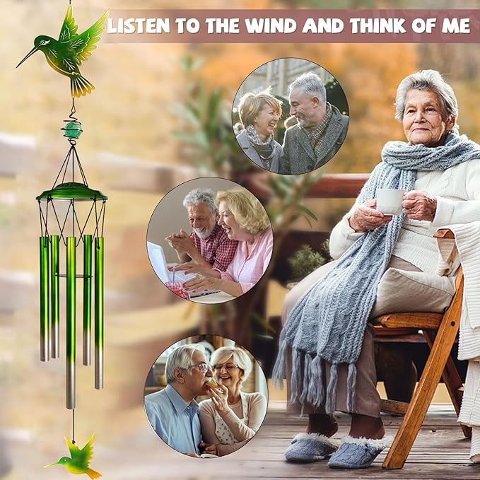Hummingbird Wind Chimes, Outdoor Metal Wind Chimes Decor for Outside/Indoors, Home, Lawn, Porch, Patio, Gifts,Garden,Yard Decoration (Green Hummingbird)