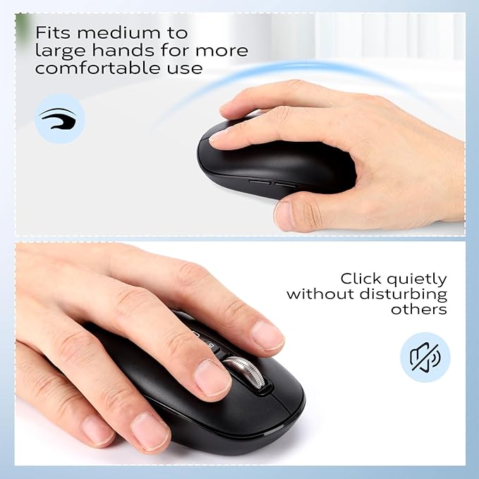Wireless Bluetooth Mouse,USB+BT×2,Multi Device Ergo Full Size Mouses-big Hand,Metal 4-Way Super Scrolling,± 3000 DPI,10 Buttons,Plug&Play,Quiet,w/ 2 Batteries,Mice for Laptop,Computer,Tablet,Mac,iPad