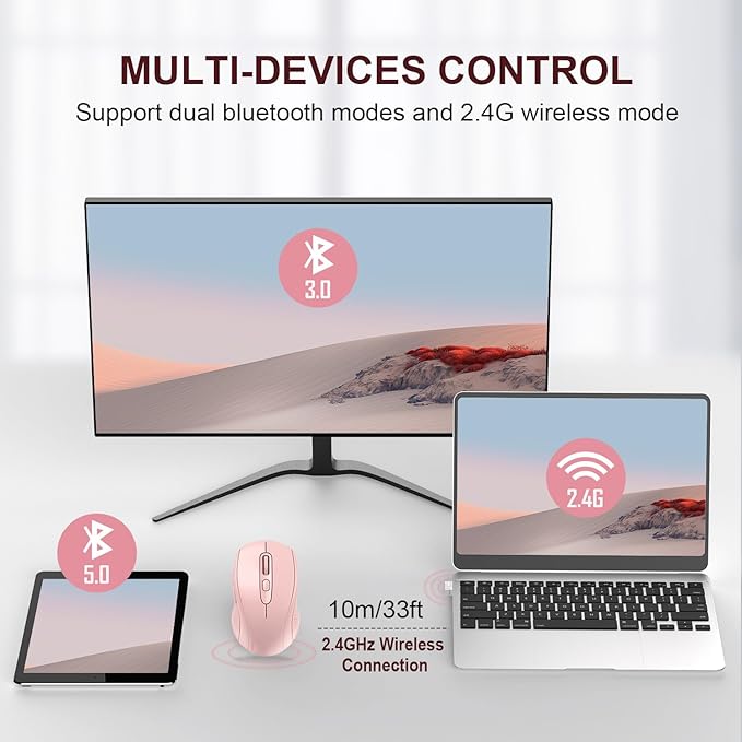 TECKNET 2.4G Wireless Bluetooth Mouse for Laptop, 2-in-1 (BT 5.0/3.0+2.4Ghz) - 6-Level Adjustable 4000 DPI, Portable USB Mouse for Small to Medium Hands