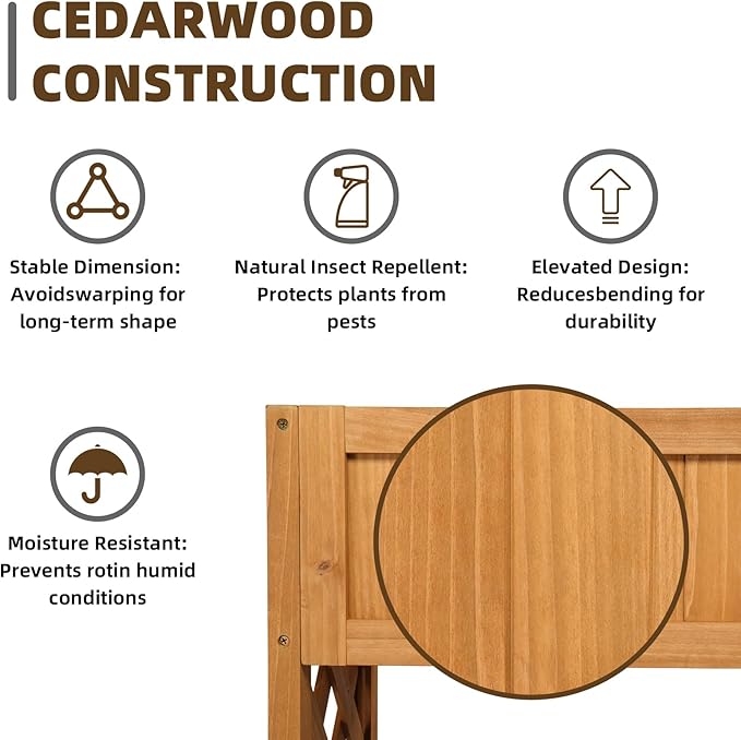 Outvita Raised Garden Bed, 37" L x 13" W x 35" H Wood Planter Box, Outdoor Wooden Elevated Planter Standing Gardening Box with Legs & Storage Shelf for Vegetable Fruits Flower Herb in Patio & Garden