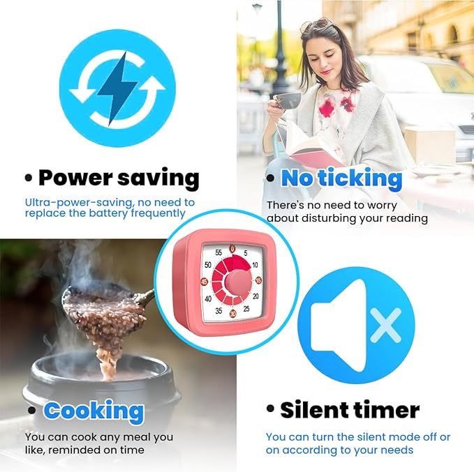 Visual Timer for Kids, 60-Minute Countdown Timer for Classroom Office Kitchen, Pomodoro Timer with Silent Operation，Time Management Tools with Colorful Pattern(Pink)