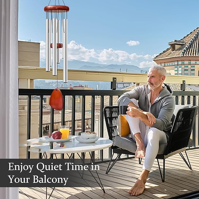 28" Wind Chime for Mothers Day, Decorative Wind Chimes for Outside, Memorial Windchimes Remembrance Gift for Women Mom Grandma, Metal Wind Chimes Outdoor Decor for Garden Patio Zen(Silver)