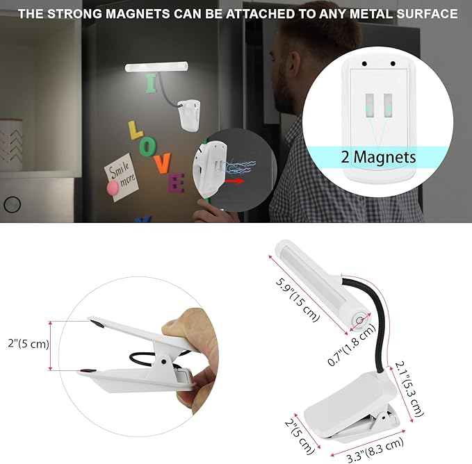 BIGMOANT Battery Operated Book Light, Reading Light with Clip, Eye Care Book Light, 2 Adjustable Brightness Set, Flexible Metal Neck, Perfect for Book Lovers (White, 2 Pack)