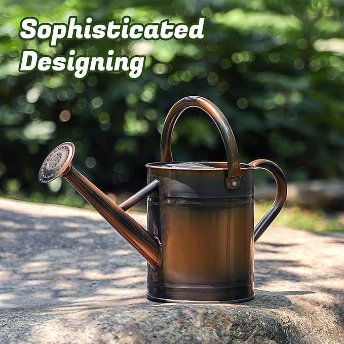 1 Gallon Watering Can for Plants, Watering Cans for Indoor&Outdoor Gardening, Galvanized Steel Watering Pot with Removable Spout, Metal Water Can with Ergonomic Movable Handle(Copper)