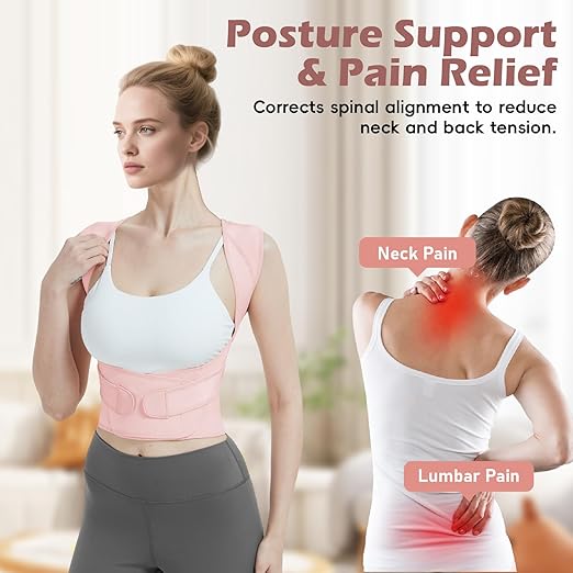 Posture Corrector for Women & Men, Full Back Brace Support with Adjustable Shoulder Straightener, Lower & Upper Back Pain Relief - Scoliosis, Hunchback, Spine Corrector (Pink, Medium)