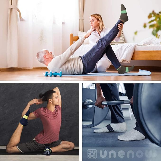 unenow Unisex Non Slip Grip Socks with Cushion for Yoga Pilates Barre Home & Hospital