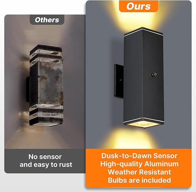 Outdoor Wall Lights 4 Packs,Modern Square Dusk to Dawn Outdoor Porch Light,Integrated LED Cylinder Up Down Lights Aluminum Waterproof Wall Lighting Exterior Light for Porch Patio Garage