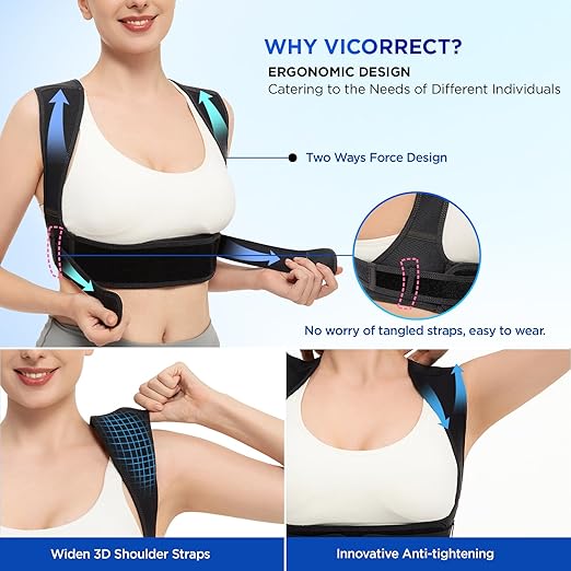 Vicorrect Posture Corrector for Women and Men: Adjustable Upper Back Brace Support - Shoulder Straightener Office Home Use Posture Trainer