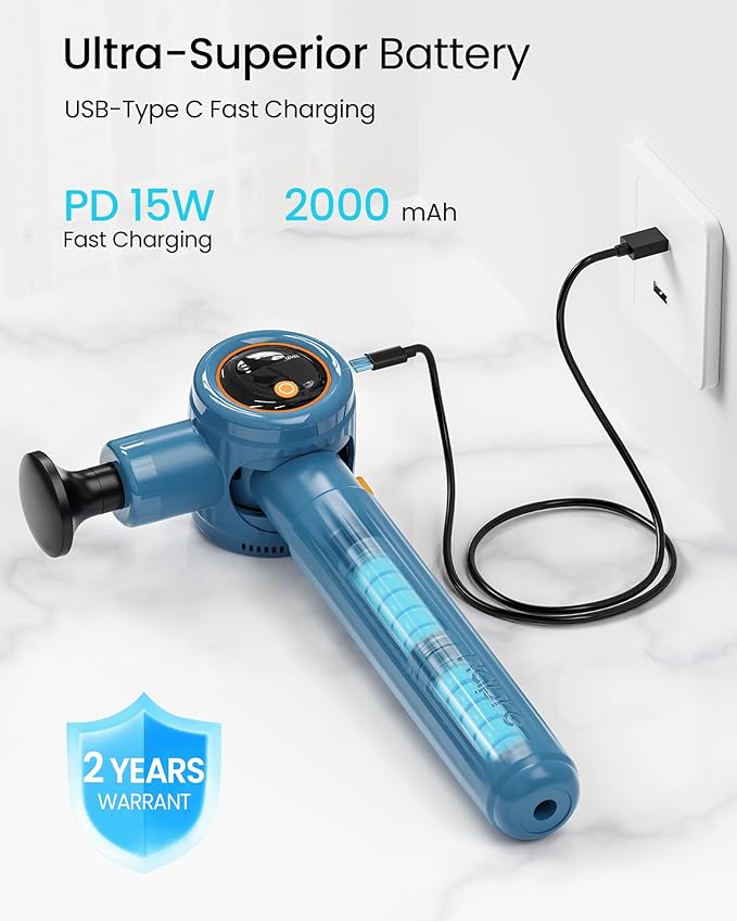 NAPRE Massage Gun with Extension Handle and 3 Adjustable Angles,Deep Tissue Back Massage for Neck/Shoulders/Waist/Legs/Body Pain Relief,Handheld Percussion Muscle Massager with Portable Case,Blue