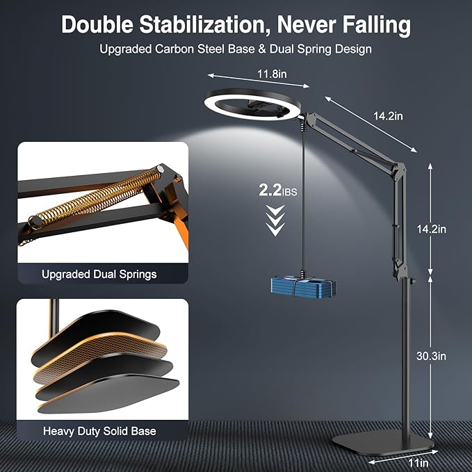 Ring Light with Stand Tripod for iPhone – Evershop 10” Overhead Camera Mount, 70.8” Tall Adjustable Selfie Light with Phone Holder for Video Recording, Photography, Streaming, TikTok, YouTube