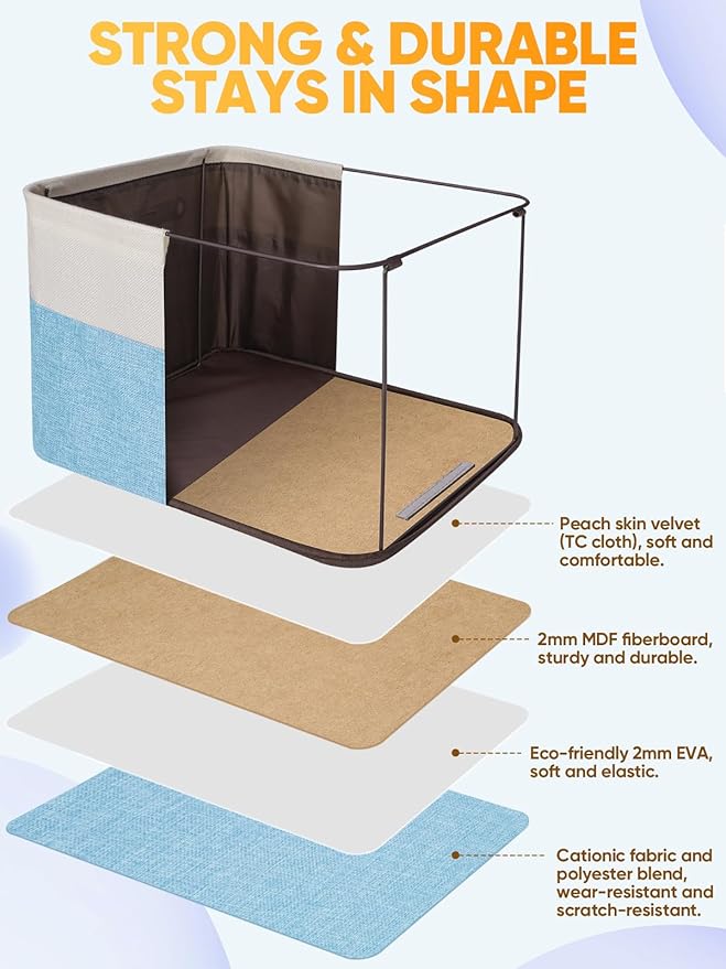 BALEINE 1 Pack Fabric Storage Bins for Shelves, Linen Storage Baskets for Organizing, Decorative Closet Bins for Clothes, Home (Skyblue, 14''x10''x8.5'')