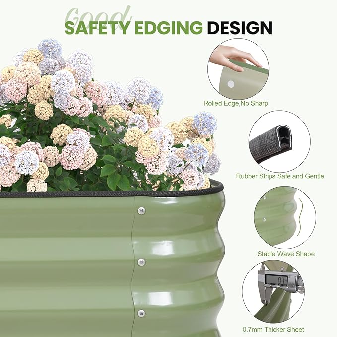 G GOOD GAIN 3-in-1 Adjustable Raised Garden Bed Kit | Galvanized Planter Boxes for Vegetables, Flowers | 12" Tall, Multiple Sizes (4x2x1ft, 3x3x1ft, 5x1x1ft) | Outdoor Metal Raised Bed, Green