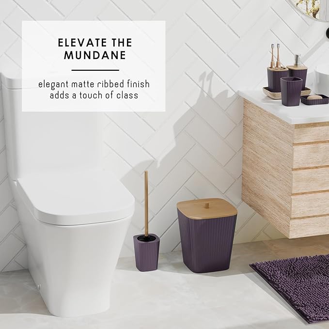 Clara Clark Bathroom Accessories Set - Purple Bathroom Set, Bathroom Sets with Shower Curtain and Rugs, 22PC Shower Curtain Set with Trash Can