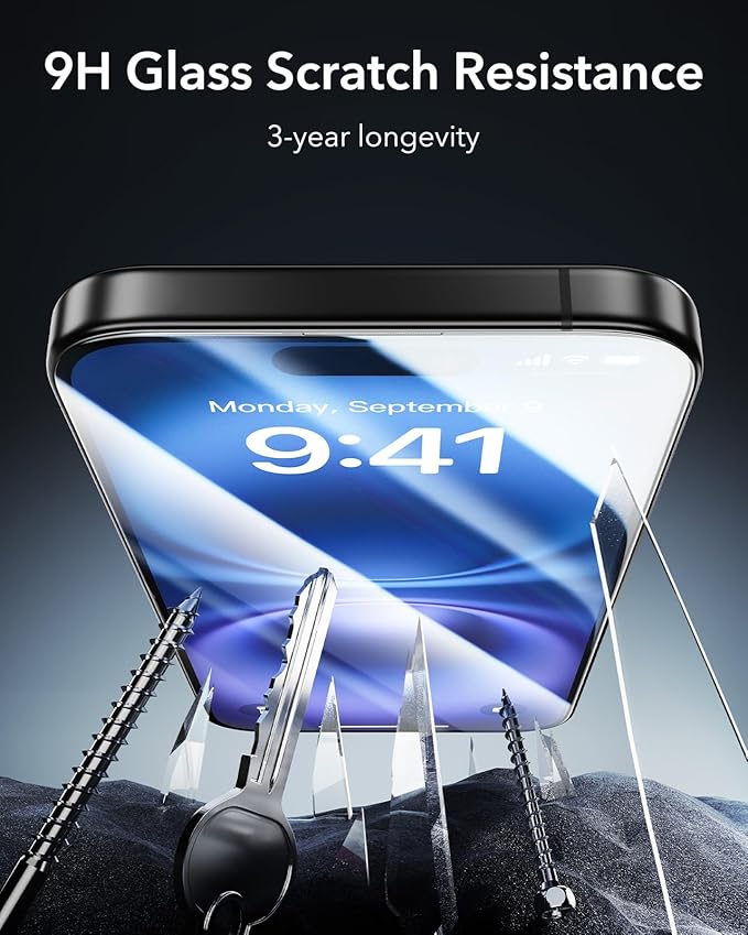 ESR 3 Pack 9H+ Glass for iPhone 16 Plus/iPhone 15 Plus Screen Protector, [Military Grade Shatterproof & Longest Durable] Armorite Ultra-tough Full Coverage Tempered Glass with UltraFit Tray