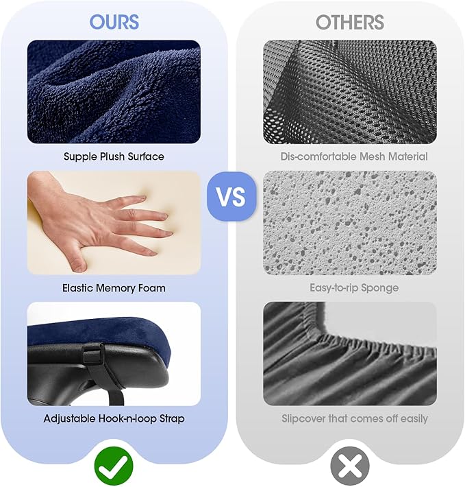 ZNCMRR 2 Pack Office Chair Armrest Pads Covers with Memory Foam Elbow Pillow for Forearm Pressure Relief, Black Arm Rest Covers for Office Chairs, Wheelchair, Comfy Gaming Chair(Blue)