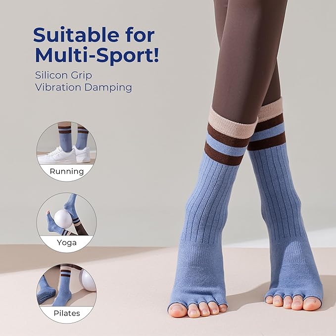 Non-Slip Pilates Yoga Socks with Grips for Women - Stylish Crew Socks for Barre, Ballet, and Workout (Size 5-9)